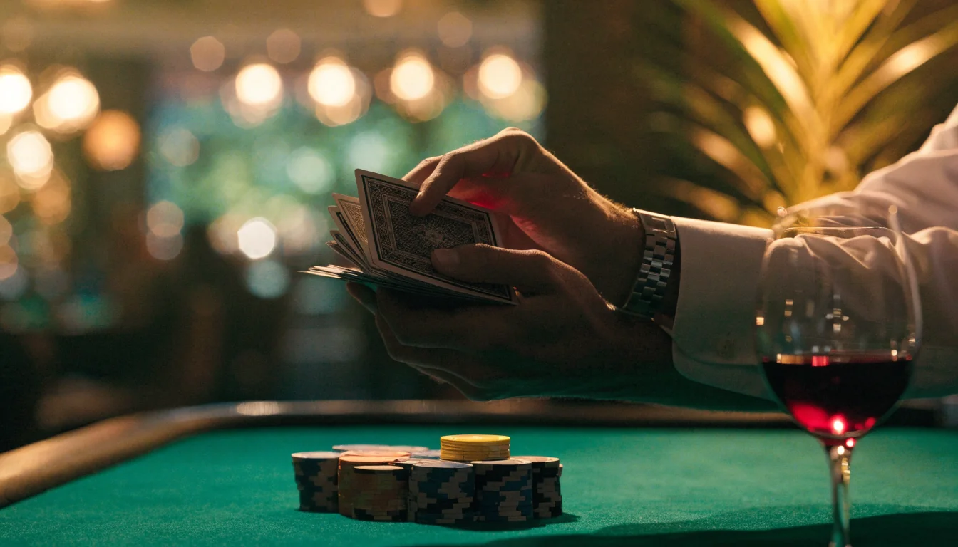 Krupije dijeli karte za stolom za blackjack u elegantnom casinu