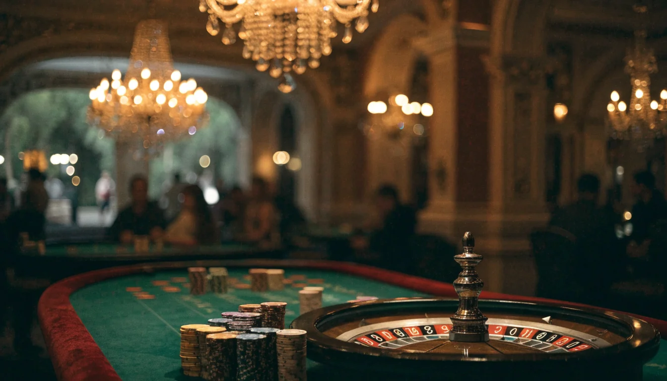 Elegantno hrvatsko casino interijera s ruletom i žetonima
