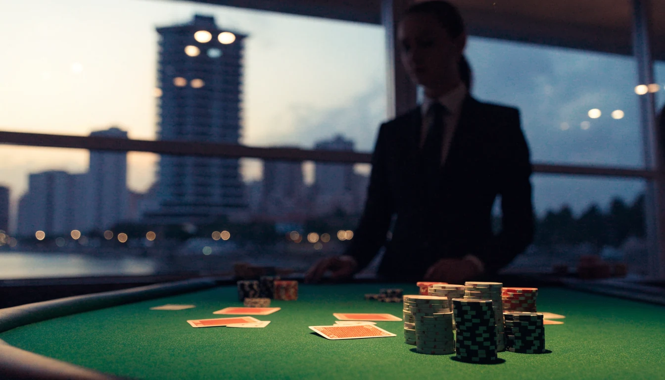 Stilizirani kazino stol za blackjack u hrvatskom noćnom ambijentu